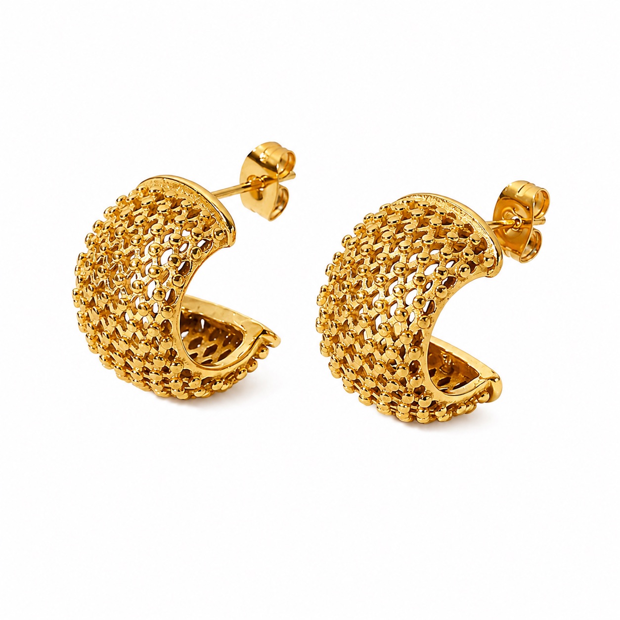 Beaded Dome Huggie Hoops
