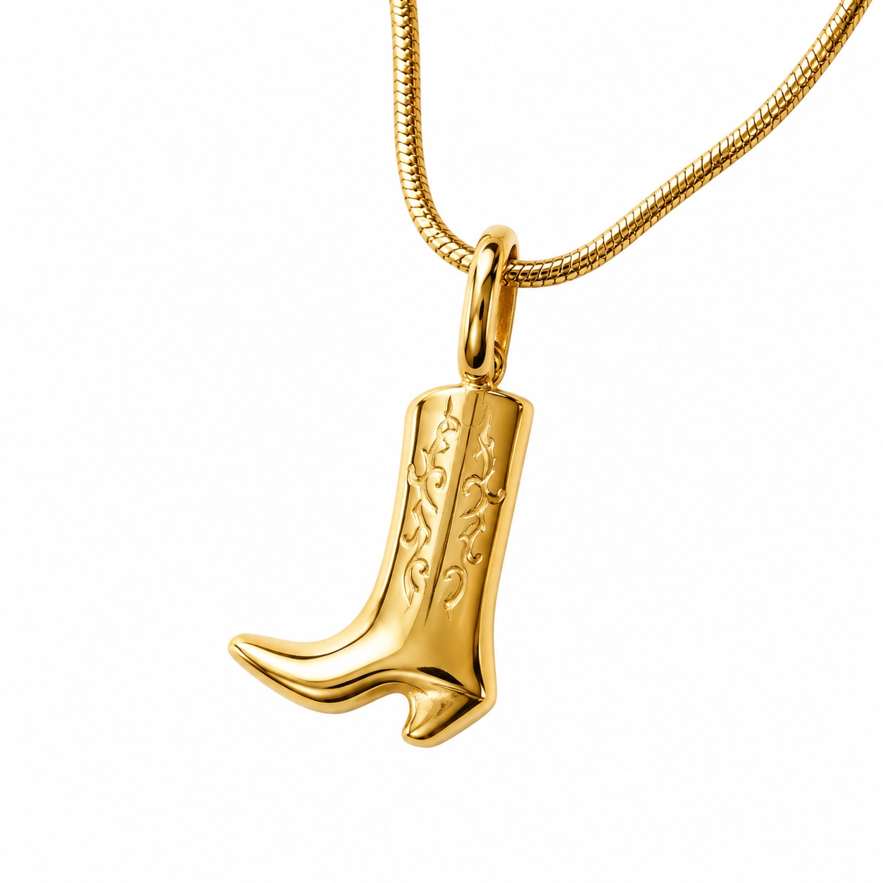Cowboy Boot Pendant Necklace — Gold