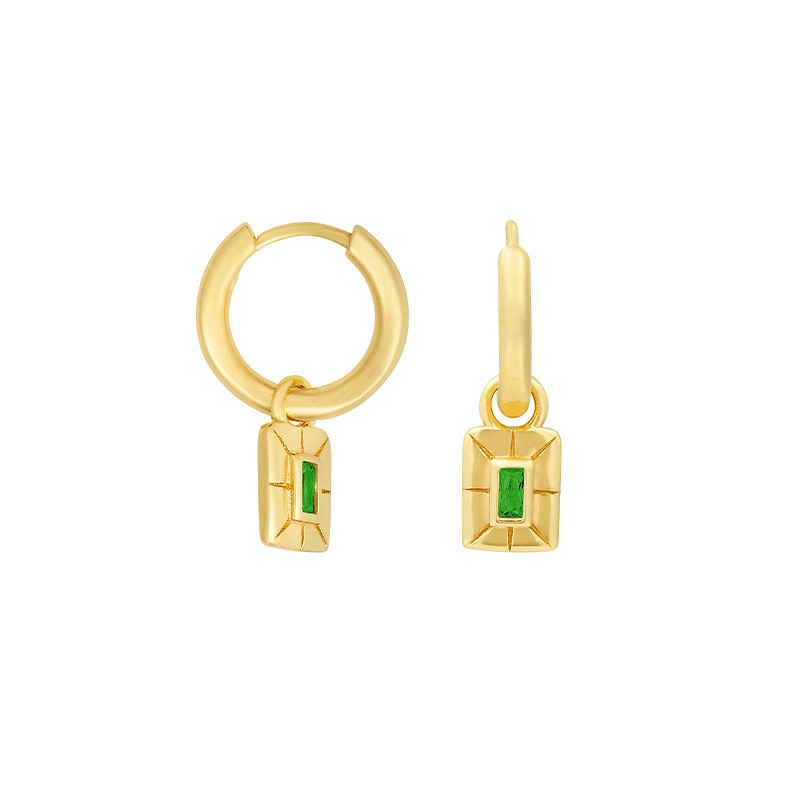 Emerald Charm Huggie Hoops — Gold / Green