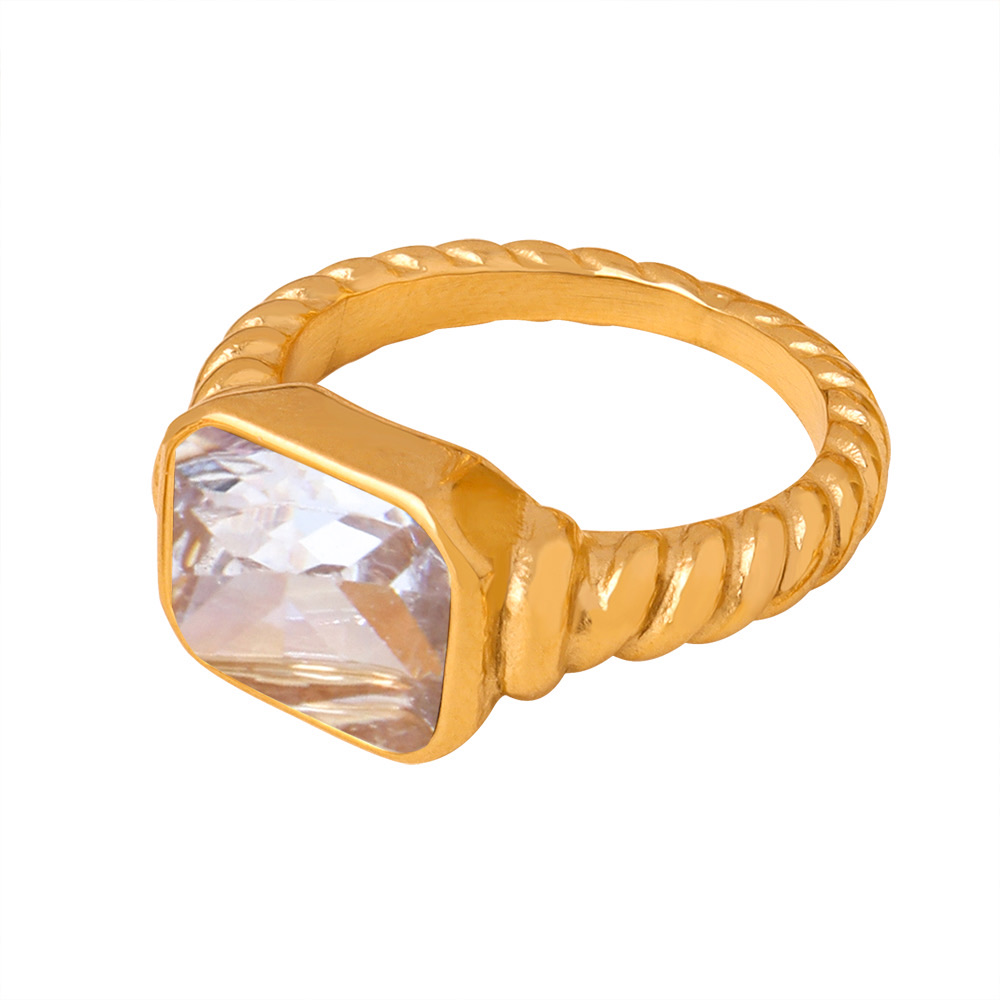 Emerald-Cut Rope Ring — Gold / Clear