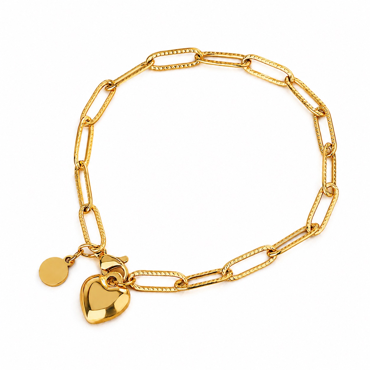 Heart Charm Paperclip Bracelet — Rose Gold