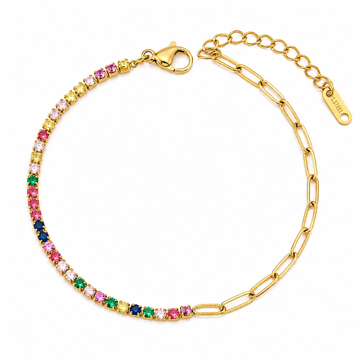 Multicolor CZ Paperclip Bracelet