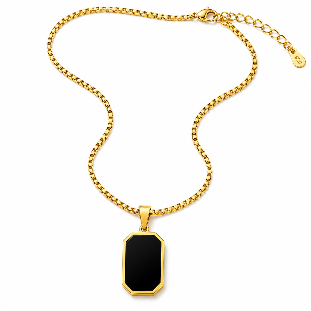 Onyx Octagon Pendant Necklace — Gold