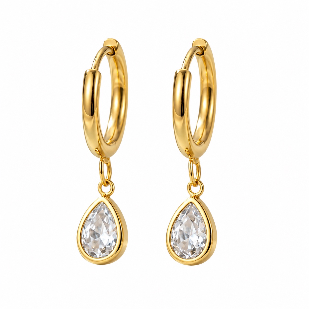 Pear CZ Drop Huggie Hoops