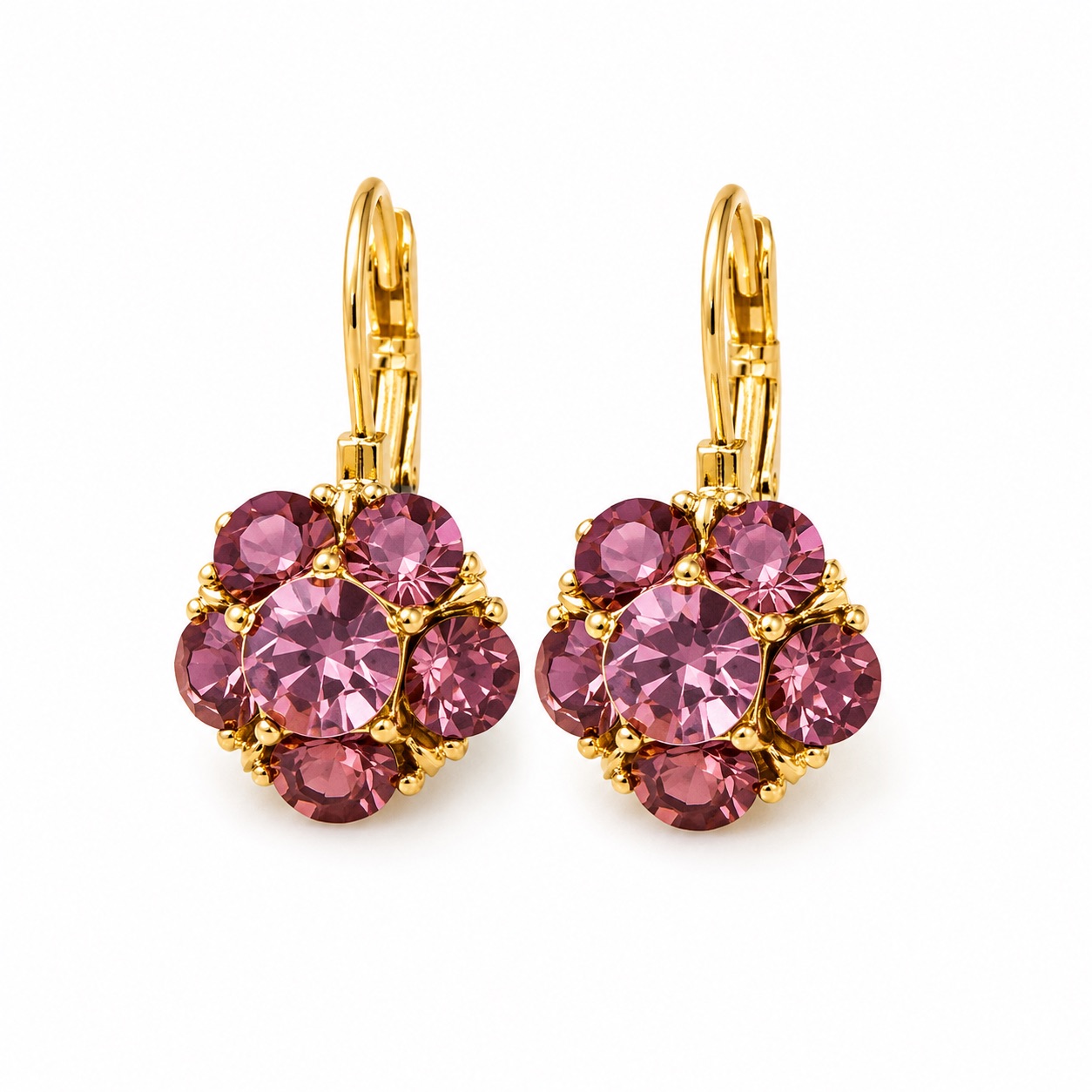 Pink Crystal Cluster Earrings